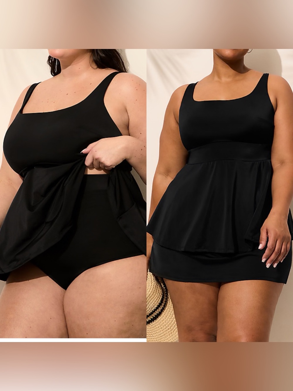 Swim by Cacique No-Wire Swing Tankini Top Black Plus Size 24